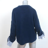 Cinq a Sept Atlas Lace-Trim Bell Sleeve Sweater Navy Wool-Blend Size Small