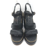 Chanel 15P Chain-Trimmed Quilted Wedge Sandals Black Braided Leather Size 40