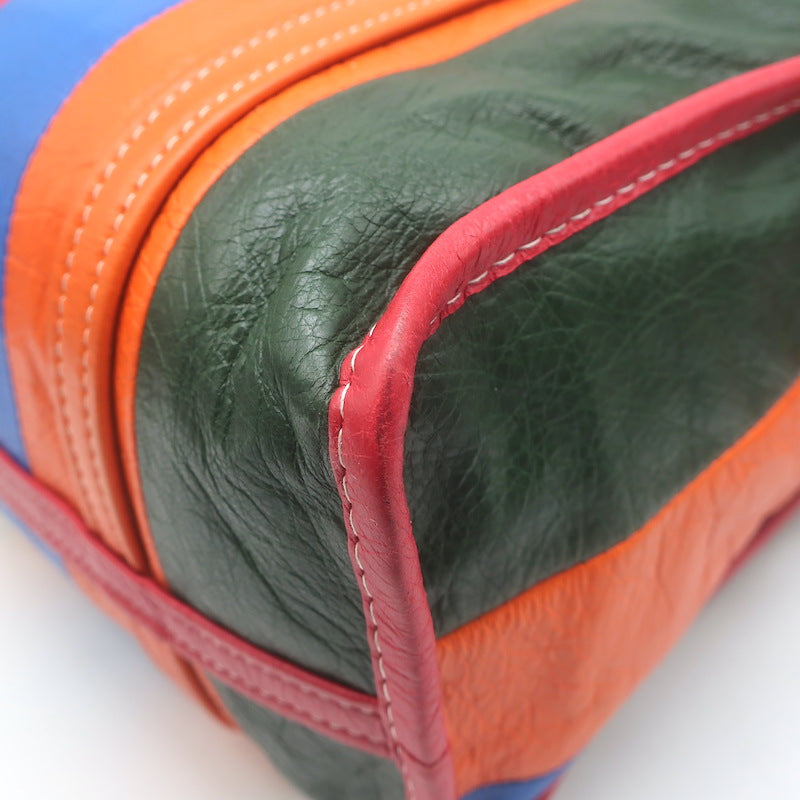 Balenciaga Bazar Small Shopper Tote Orange/Multi Striped Leather Crossbody