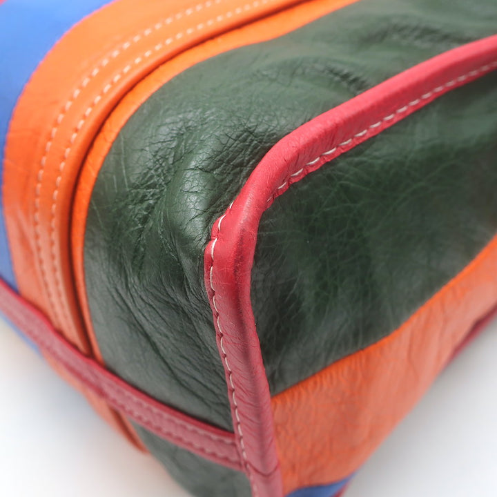 Balenciaga Bazar Small Shopper Tote Orange/Multi Striped Leather Crossbody
