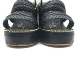 Chanel 15P Chain-Trimmed Quilted Wedge Sandals Black Braided Leather Size 40