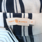 Tory Burch Maxi Dress Awning White/Navy Striped Linen Size Small Cover-Up Caftan