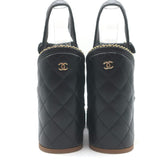 Chanel 15P Chain-Trimmed Quilted Wedge Sandals Black Braided Leather Size 40