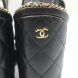 Chanel 15P Chain-Trimmed Quilted Wedge Sandals Black Braided Leather Size 40