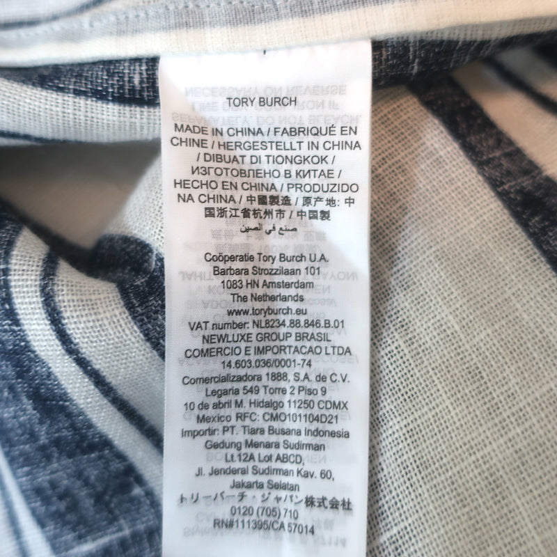 Tory Burch Maxi Dress Awning White/Navy Striped Linen Size Small Cover-Up Caftan