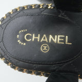 Chanel 15P Chain-Trimmed Quilted Wedge Sandals Black Braided Leather Size 40