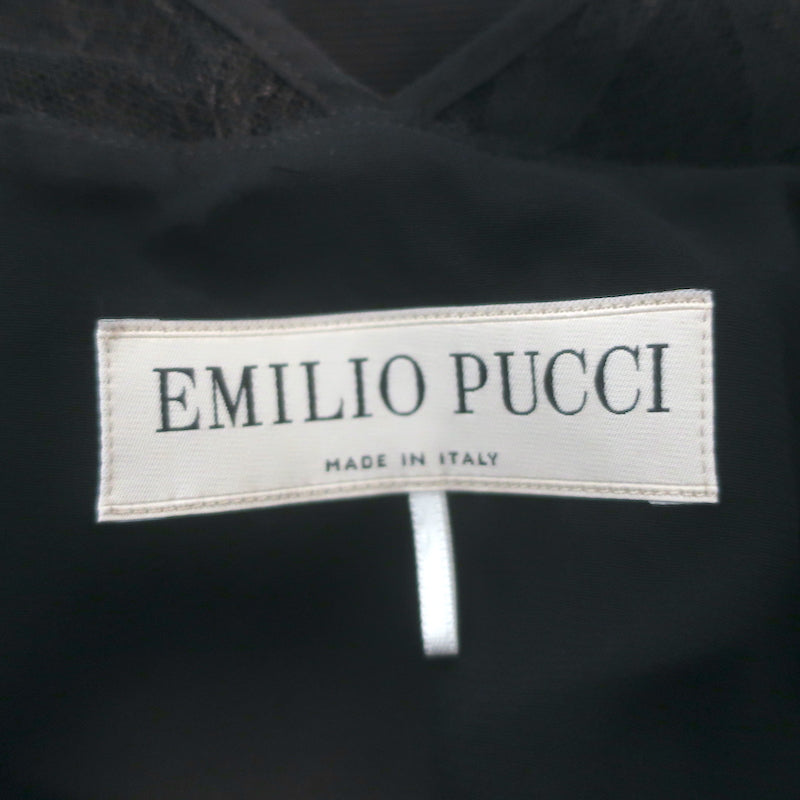 Emilio Pucci Lace-Yoke Sleeveless Mini Dress Black Stretch Knit Size 42
