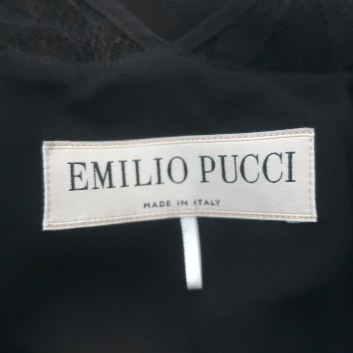 Emilio Pucci Lace-Yoke Sleeveless Mini Dress Black Stretch Knit Size 42