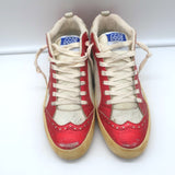 Golden Goose Mid Star Sneakers Red Metallic & White Leather Size 38 NEW