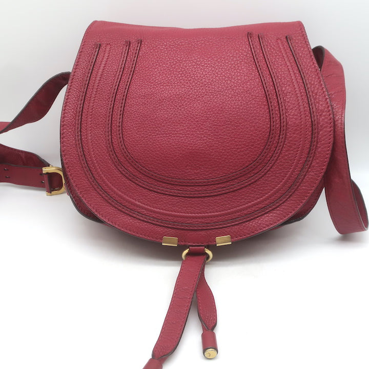 Chloe Marcie Medium Crossbody Saddle Bag Red Grained Leather