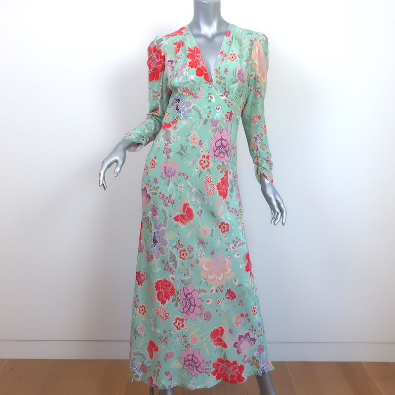 RIXO Selma Midi Dress Mint/Multicolor Floral Print Silk Size Small NEW Celebrity Owned RIXO Selma Midi Dress Mint/Multicolor Floral Print Silk Size Small NEW Celebrity Owned