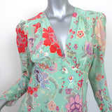 RIXO Selma Midi Dress Mint/Multicolor Floral Print Silk Size Small NEW