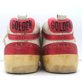 Golden Goose Mid Star Sneakers Red Metallic & White Leather Size 38 NEW