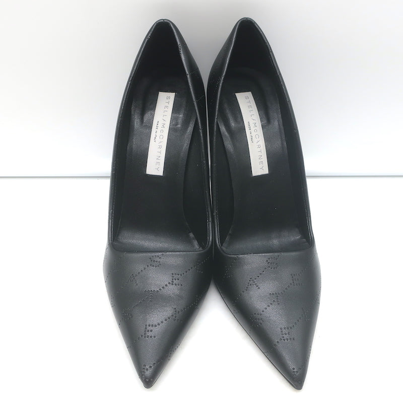 Stella McCartney Perforated Logo Pumps Black Faux Leather Size 38 NEW