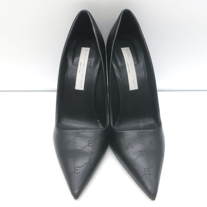 Stella McCartney Perforated Logo Pumps Black Faux Leather Size 38 NEW