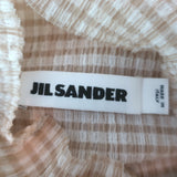 Jil Sander Gingham Long Sleeve Turtleneck Top Beige/White Cotton-Blend Size 36