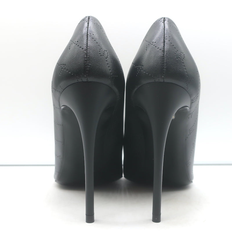 Stella McCartney Perforated Logo Pumps Black Faux Leather Size 38 NEW