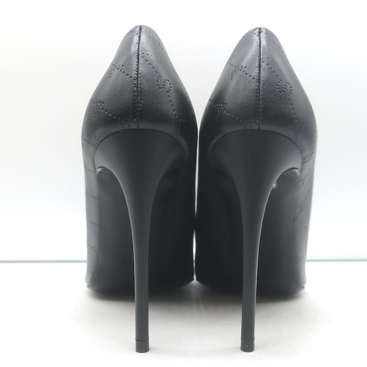 Stella McCartney Perforated Logo Pumps Black Faux Leather Size 38 NEW