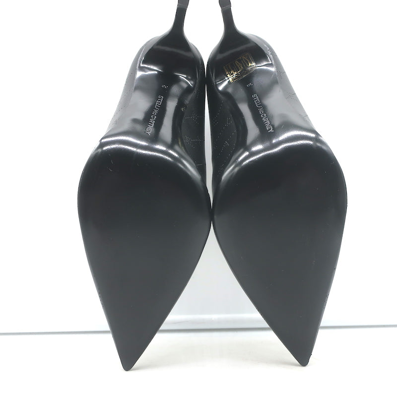 Stella McCartney Perforated Logo Pumps Black Faux Leather Size 38 NEW