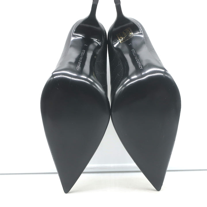 Stella McCartney Perforated Logo Pumps Black Faux Leather Size 38 NEW