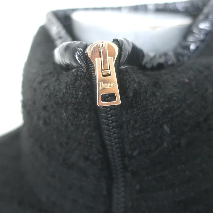 Herno Tweed Down Puffer Jacket Black Cotton-Blend Size 36