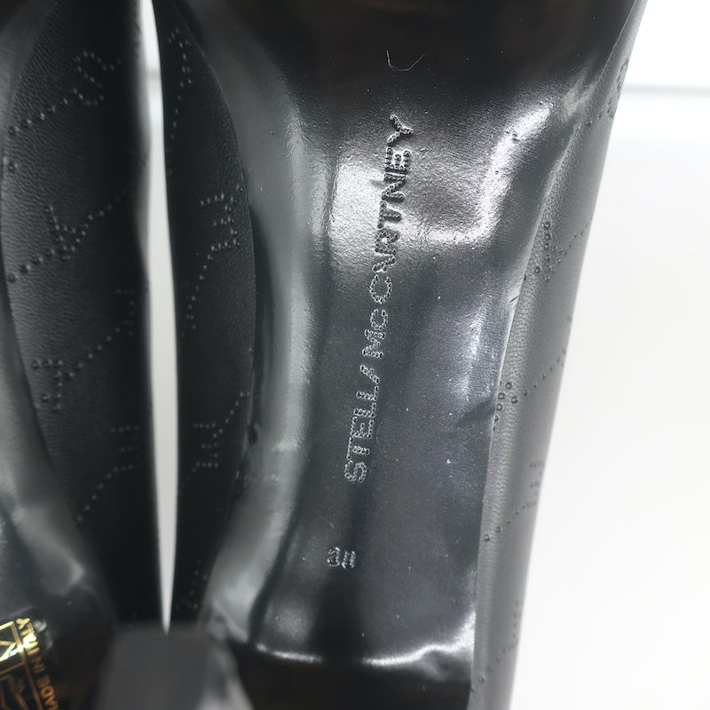 Stella McCartney Perforated Logo Pumps Black Faux Leather Size 38 NEW