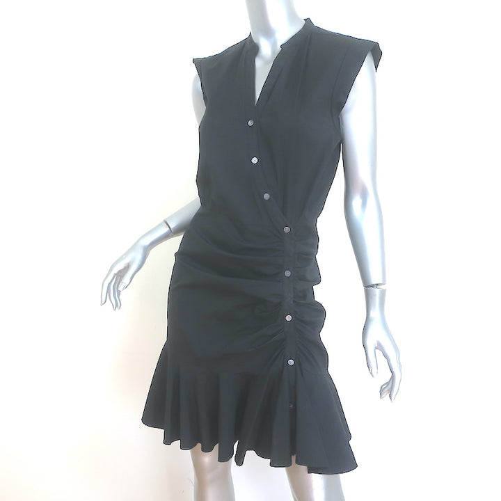 Veronica Beard Fountain Ruched Shirt Dress Black Stretch Cotton Size 6