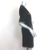 Gucci Tiger Button Striped-Trim Drawstring Mini Dress Black Crepe Size Large