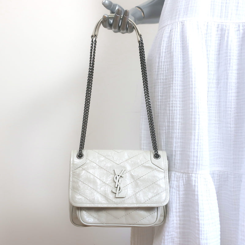 Saint Laurent Baby Niki Shoulder Bag Off-White Vintage Leather Crossbody