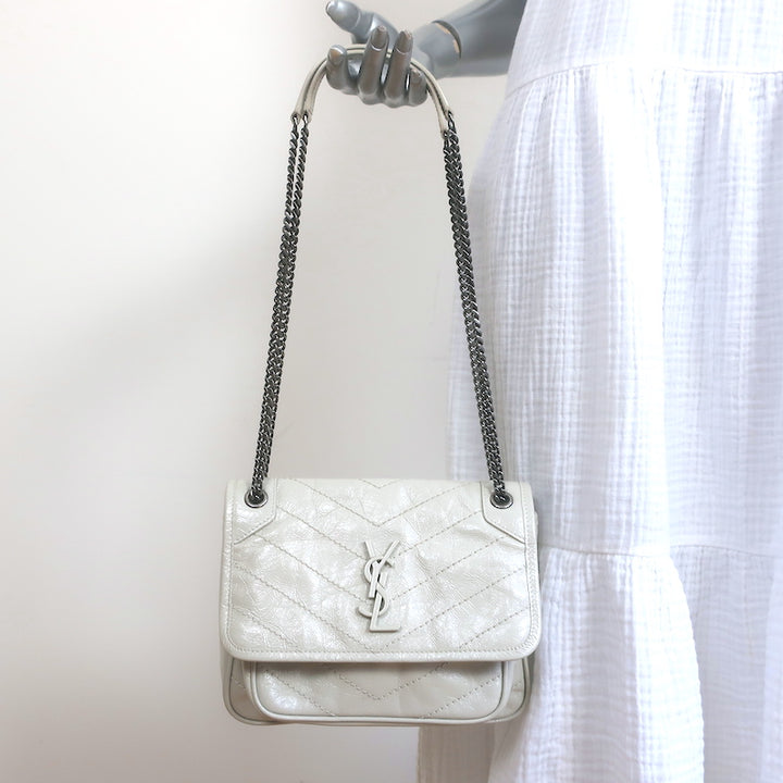 Saint Laurent Baby Niki Shoulder Bag Off-White Vintage Leather Crossbody