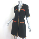 Gucci Tiger Button Striped-Trim Drawstring Mini Dress Black Crepe Size Large