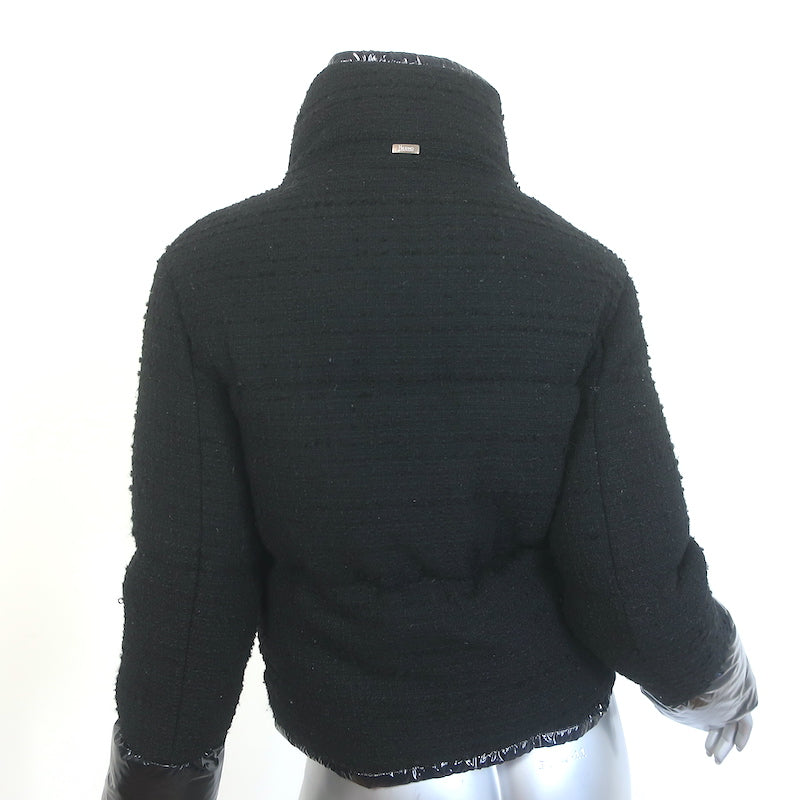 Herno Tweed Down Puffer Jacket Black Cotton-Blend Size 36