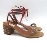 Valentino Rockstud Rolling Ankle-Tie Sandals Brown Suede Size 40.5