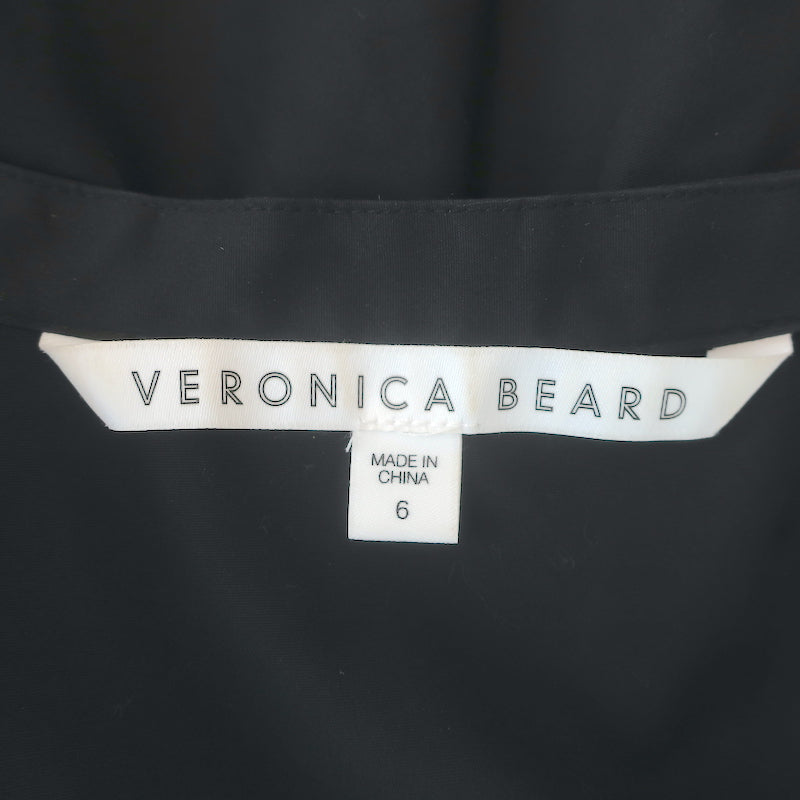 Veronica Beard Fountain Ruched Shirt Dress Black Stretch Cotton Size 6