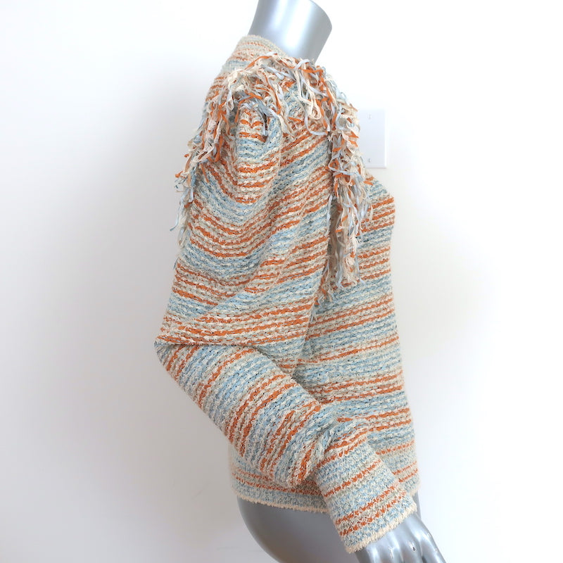 Ulla Johnson Arquette Fringe Sweater Beige/Orange Striped Knit Size Small
