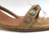 Valentino Rockstud Rolling Ankle-Tie Sandals Brown Suede Size 40.5