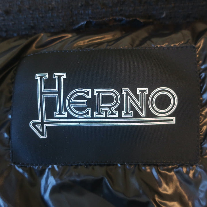 Herno Tweed Down Puffer Jacket Black Cotton-Blend Size 36