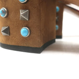 Valentino Rockstud Rolling Ankle-Tie Sandals Brown Suede Size 40.5