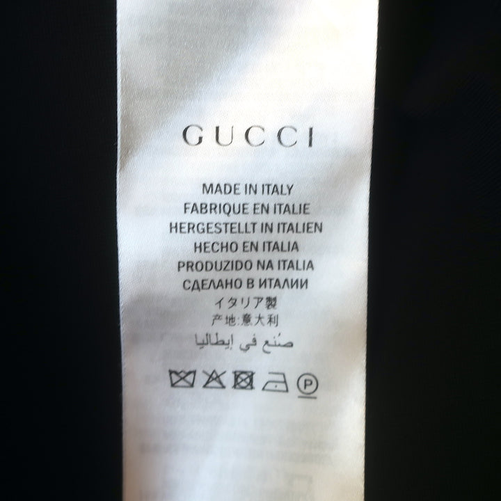 Gucci Tiger Button Striped-Trim Drawstring Mini Dress Black Crepe Size Large