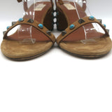 Valentino Rockstud Rolling Ankle-Tie Sandals Brown Suede Size 40.5