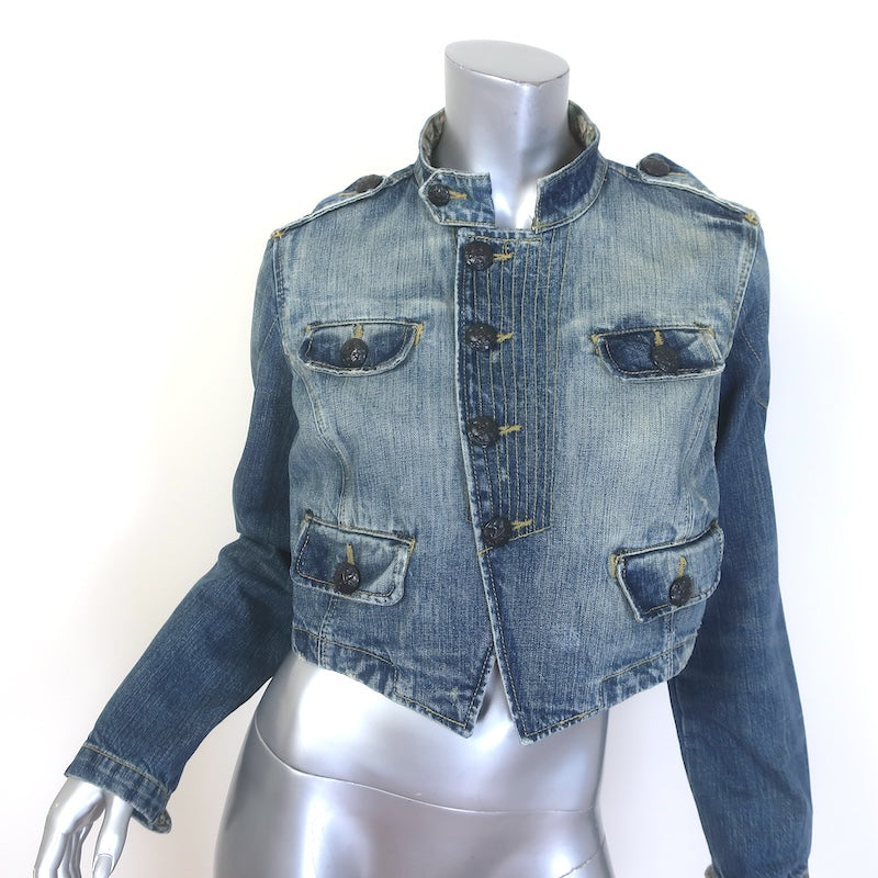 Ralph Lauren Polo Jeans Newby Cropped Denim Military Jacket Blue Size Medium