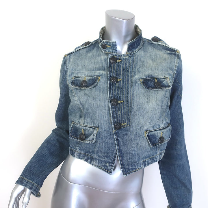 Ralph Lauren Polo Jeans Newby Cropped Denim Military Jacket Blue Size Medium