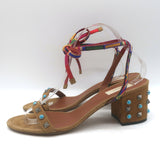 Valentino Rockstud Rolling Ankle-Tie Sandals Brown Suede Size 40.5
