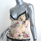 Christian Dior Lace-Trim Camisole Cream Floral Print Silk Size US 6 Tank Top