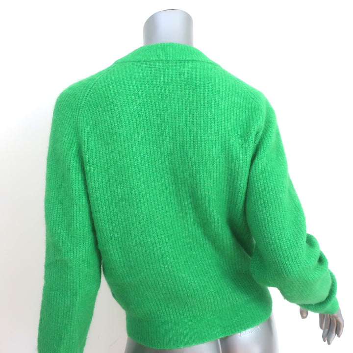 GANNI Crystal Button Cardigan Green Alpaca-Blend Ribbed Knit Size Medium