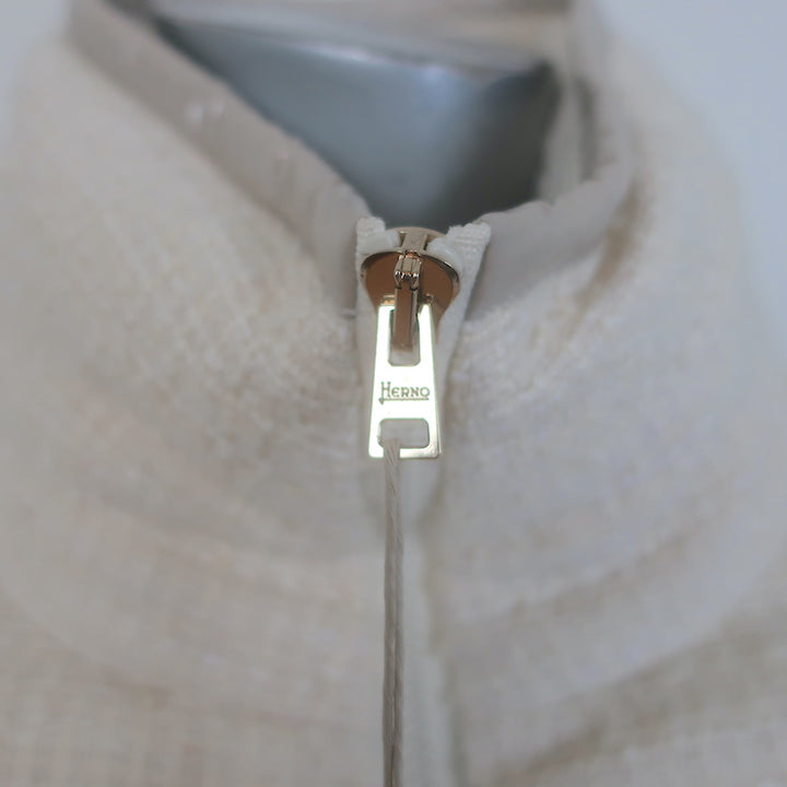 Herno Tweed Down Puffer Jacket Cream Cotton-Blend Size 36 NEW
