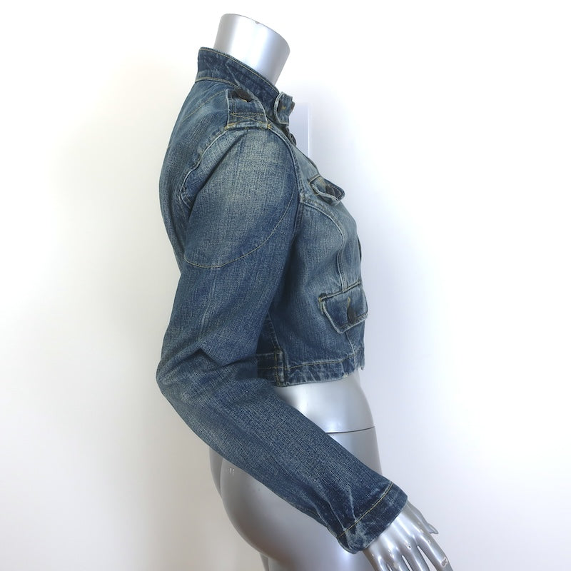 Ralph Lauren Polo Jeans Newby Cropped Denim Military Jacket Blue Size Medium