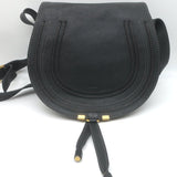 Chloe Marcie Medium Crossbody Saddle Bag Black Grained Leather