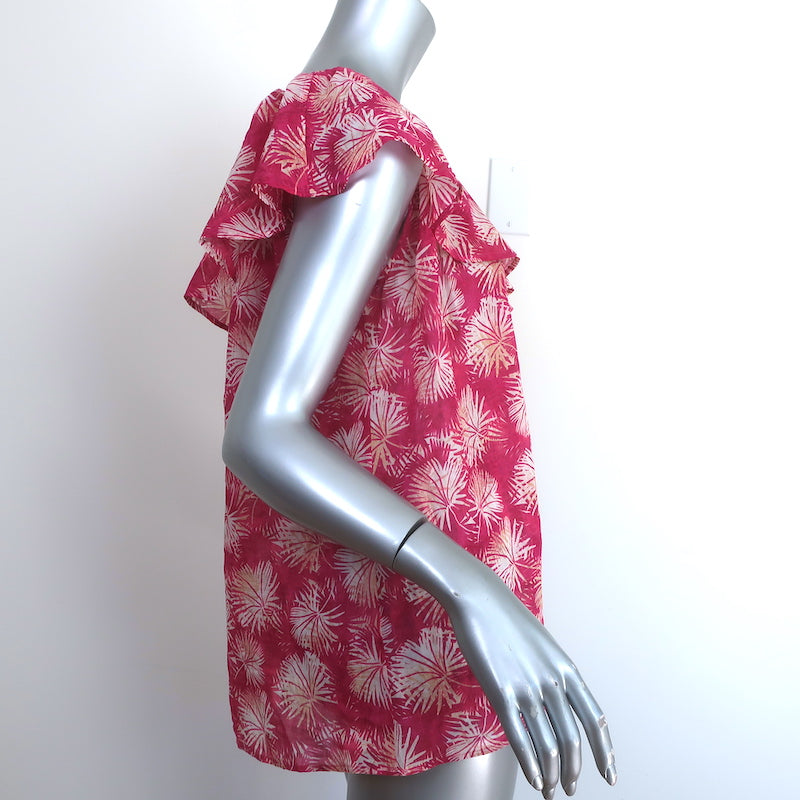 Hartford One Shoulder Ruffle Top Helga Fuchsia Printed Cotton Voile Size 1 NEW
