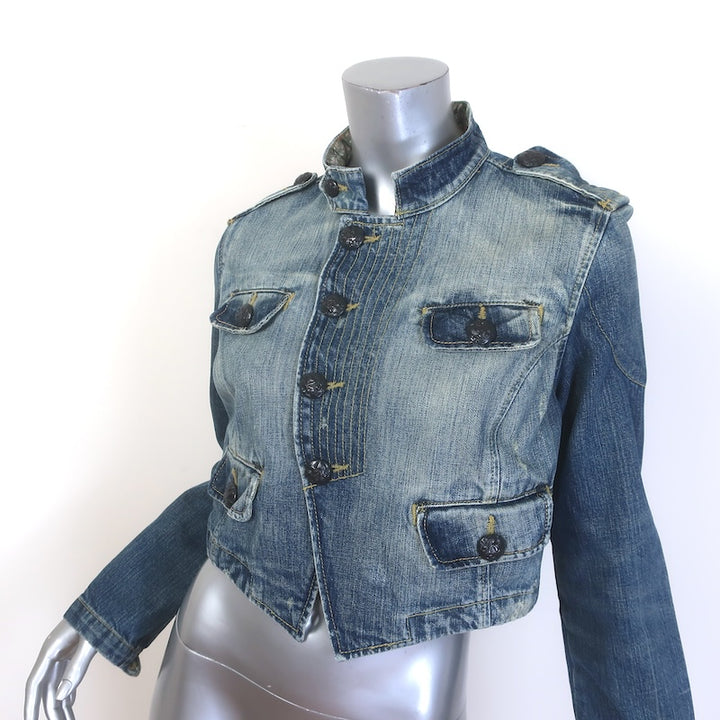 Ralph Lauren Polo Jeans Newby Cropped Denim Military Jacket Blue Size Medium
